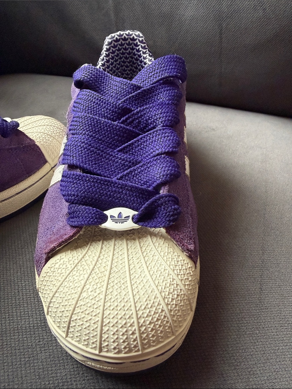adidas Purple Superstar Suede Shell-Toe Sneakers with White Stripes - Picture 7 of 8